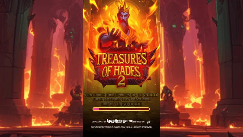 Treasures of Hades 2 — Rectangle Games’i sloti laadimisekraan müütilises allmaailma teemas