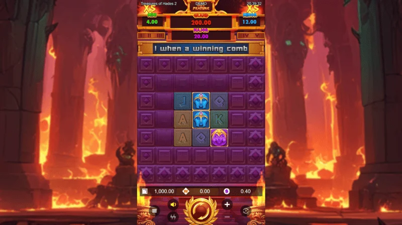 Treasures of Hades 2 — sloti põhimänguekraan 3x3 rullikute ja 20 betwayga Rectangle Games’ilt